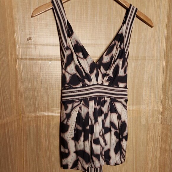 BCBGMaxazria Womens Womens Sleeveless Abstract Silky Stretchy Top With Waist Tie - Picture 1 of 6